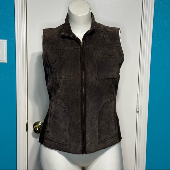 Chico's Dark Chocolate Brown Suede & Knit Vest Size 1 or Medium - Picture 1 of 15